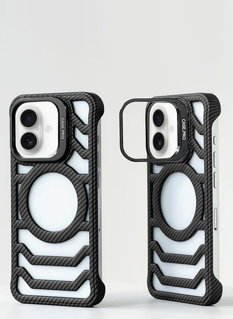 Techie حافظة Apple iPhone 16 Pro Series من ألياف الكربون المغناطيسية بدون إطار مع حامل غير مرئي وتدفق هواء تبريد محسن - Image 1