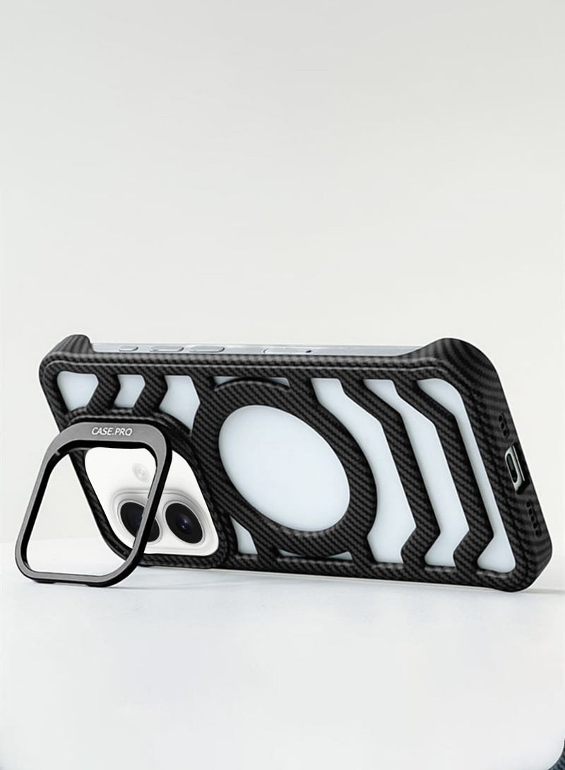 Techie حافظة Apple iPhone 16 Pro Series من ألياف الكربون المغناطيسية بدون إطار مع حامل غير مرئي وتدفق هواء تبريد محسن - Image 2