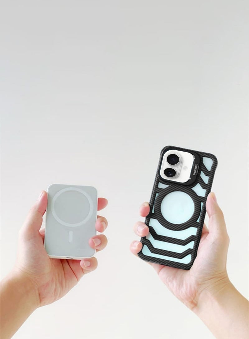 Techie حافظة Apple iPhone 16 Pro Series من ألياف الكربون المغناطيسية بدون إطار مع حامل غير مرئي وتدفق هواء تبريد محسن - Image 4