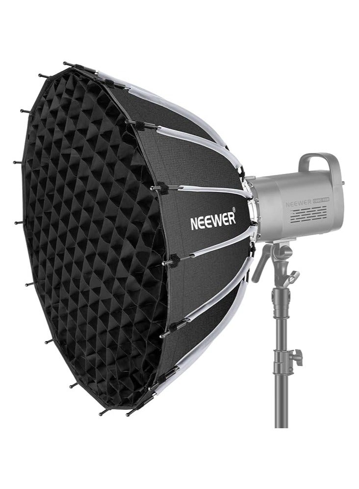 NEEWER 26inch/65cm Parabolic Softbox Quick Set up Quick Folding, with Diffusers/Honeycomb Grid/Bag, Compatible with Aputure 120d Light Dome Godox sl60w NEEWER RGB CB60 and other Bowens Mount Lights