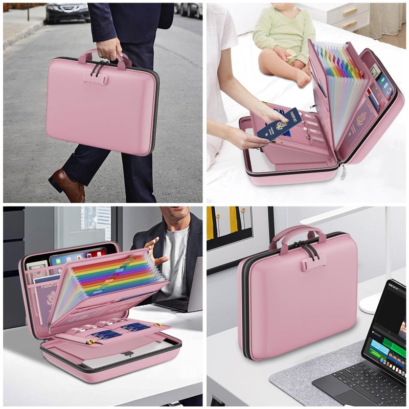 DocSafe Fireproof File Organizer with Lock, Hard-Shell Case Fireproof Document Box with 13 Pocket Accordion File Folder, Portable Home Office Travel Safe Storage for Important Documents Laptop Pink - Image 5