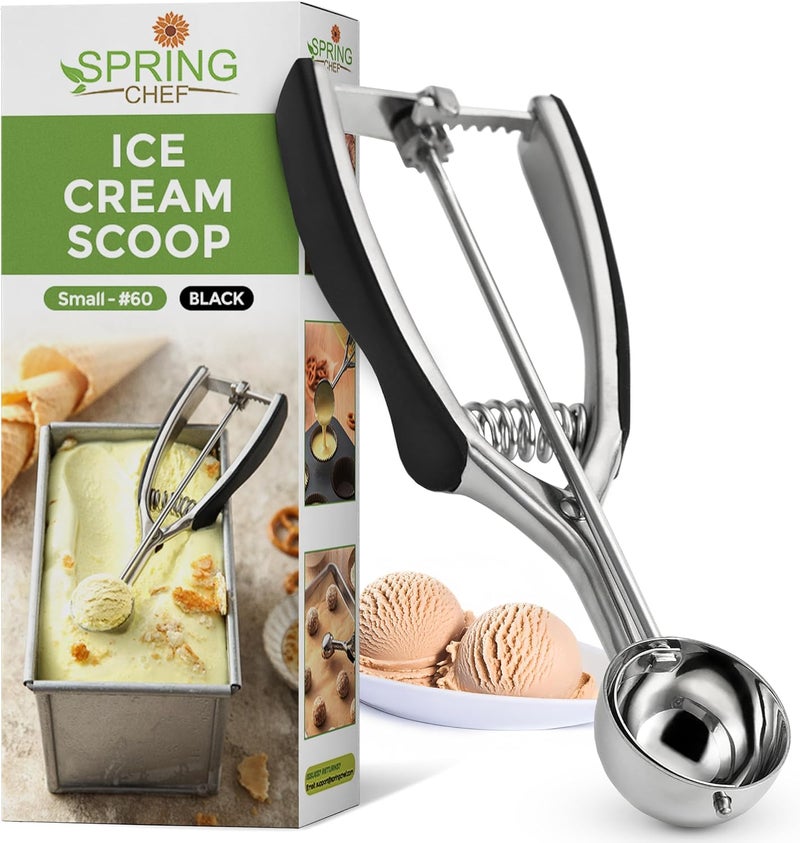 Spring Chef Small 1 Tablespoon Stainless Steel Cookie Scoop for Baking - Multifunctional #60 Cookie Dough Scoop with Trigger Release - Kitchen Scooper for Food - Dishwasher Safe Melon Baller - Black - Image 1