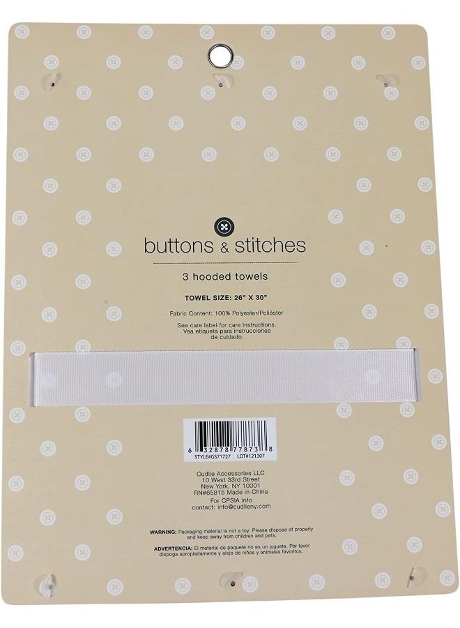 Cudlie Buttons & Stitches Baby Girl 3 Pack Rolled/Carded Hooded Towels In Butterfly Polka Print - Image 2
