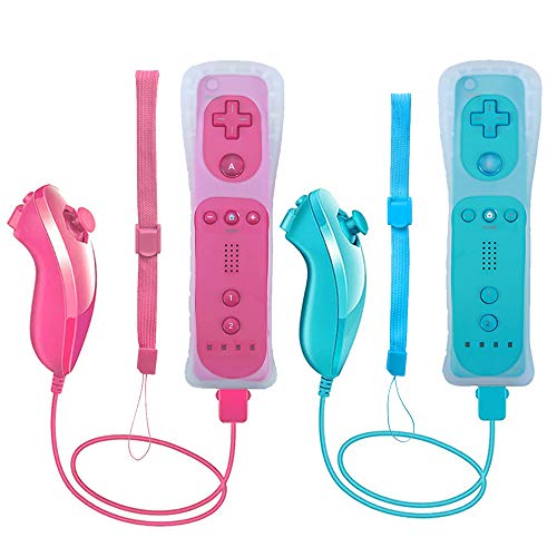 Tevodo Wii Remote Controller, 2 Packs Upgrade Wireless Controller Compatible with Wii Wii U Console(Pink and Blue) - Image 1
