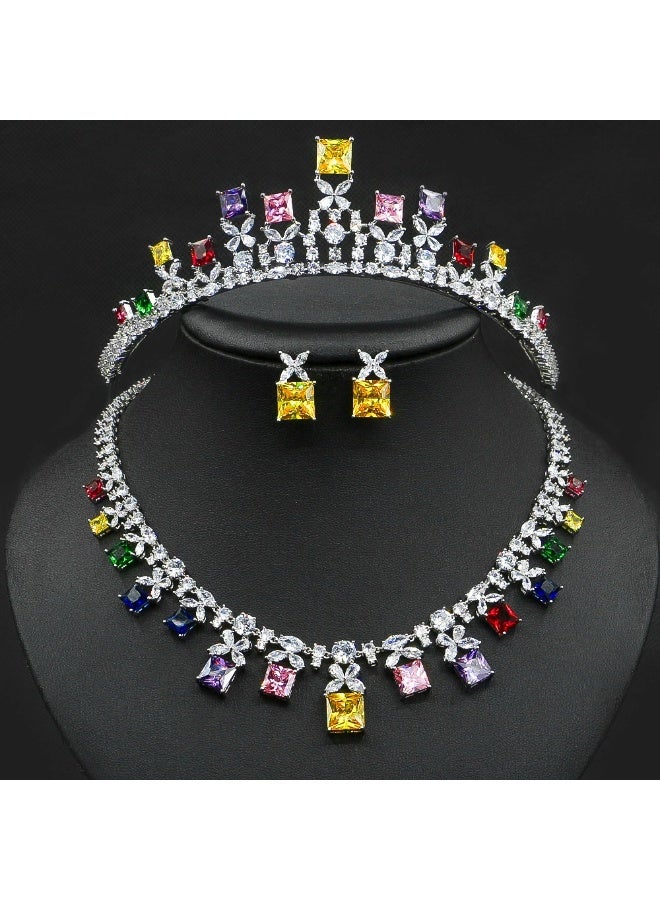 Ciara Bridal Jewelry: Blue Zircon Necklace, Earrings, Crown Set, Wedding Dress, Evening Dress, Banquet Accessories - Image 1