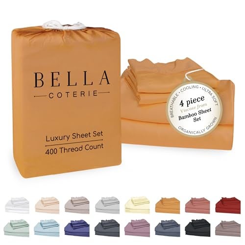 BC BELLA COTERIE Bella Coterie Luxury Bamboo Viscose Queen Size Sheet Set 100 Organically Grown Ultra Soft Cooling for Hot Sleepers 18 Deep Pocket Marigold - Image 1