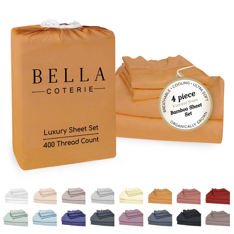 BC BELLA COTERIE Bella Coterie Luxury Bamboo Viscose Queen Size Sheet Set 100 Organically Grown Ultra Soft Cooling for Hot Sleepers 18 Deep Pocket Marigold - Image 2