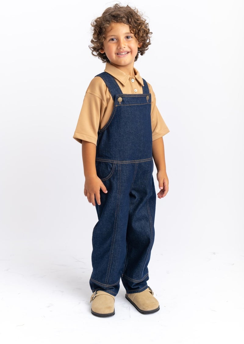 Oliven The Kid Unisex Side Pocket Long Leg Denim Overalls Blue  - Image 1