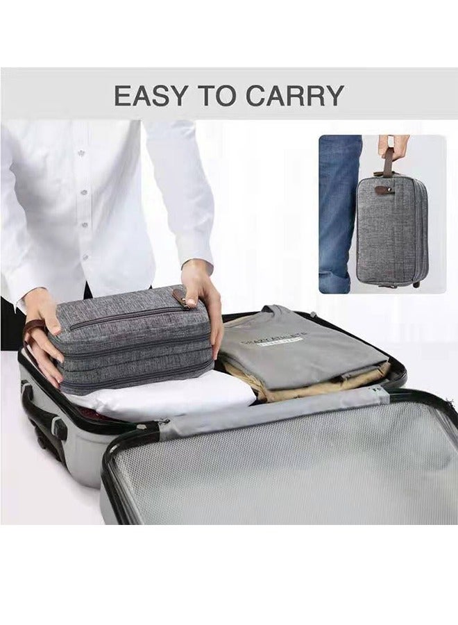 Men's Large Capacity Travel Toiletry Bag - Waterproof Portable Cosmetic Storage Bag - Shampoo And Shower Gel Canvas Storage Bag - With Leather Handle (Gray) - Image 4