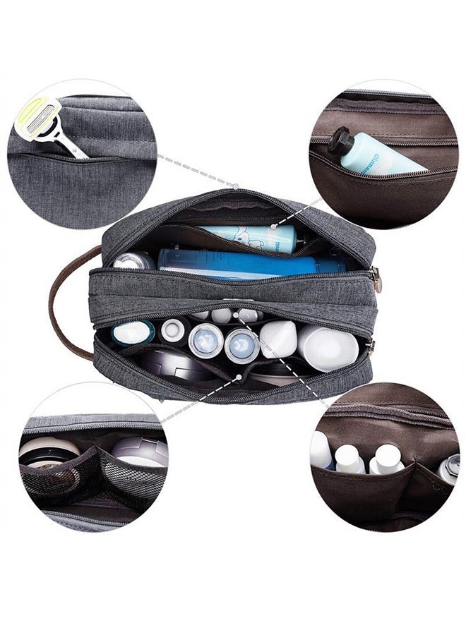 Men's Large Capacity Travel Toiletry Bag - Waterproof Portable Cosmetic Storage Bag - Shampoo And Shower Gel Canvas Storage Bag - With Leather Handle (Gray) - Image 5