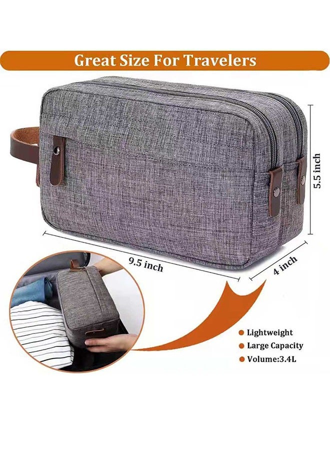 Men's Large Capacity Travel Toiletry Bag - Waterproof Portable Cosmetic Storage Bag - Shampoo And Shower Gel Canvas Storage Bag - With Leather Handle (Gray) - Image 2