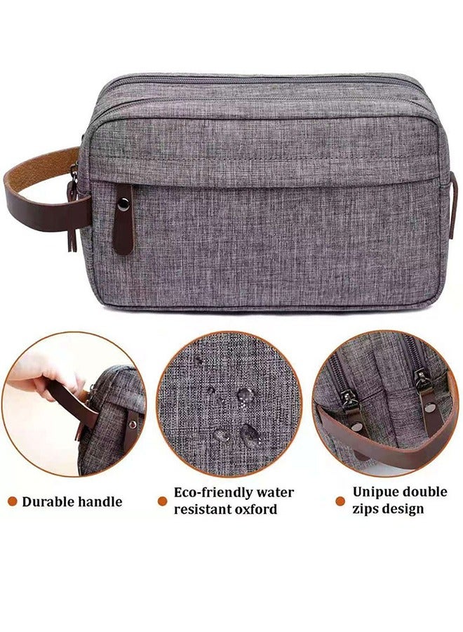Men's Large Capacity Travel Toiletry Bag - Waterproof Portable Cosmetic Storage Bag - Shampoo And Shower Gel Canvas Storage Bag - With Leather Handle (Gray) - Image 3