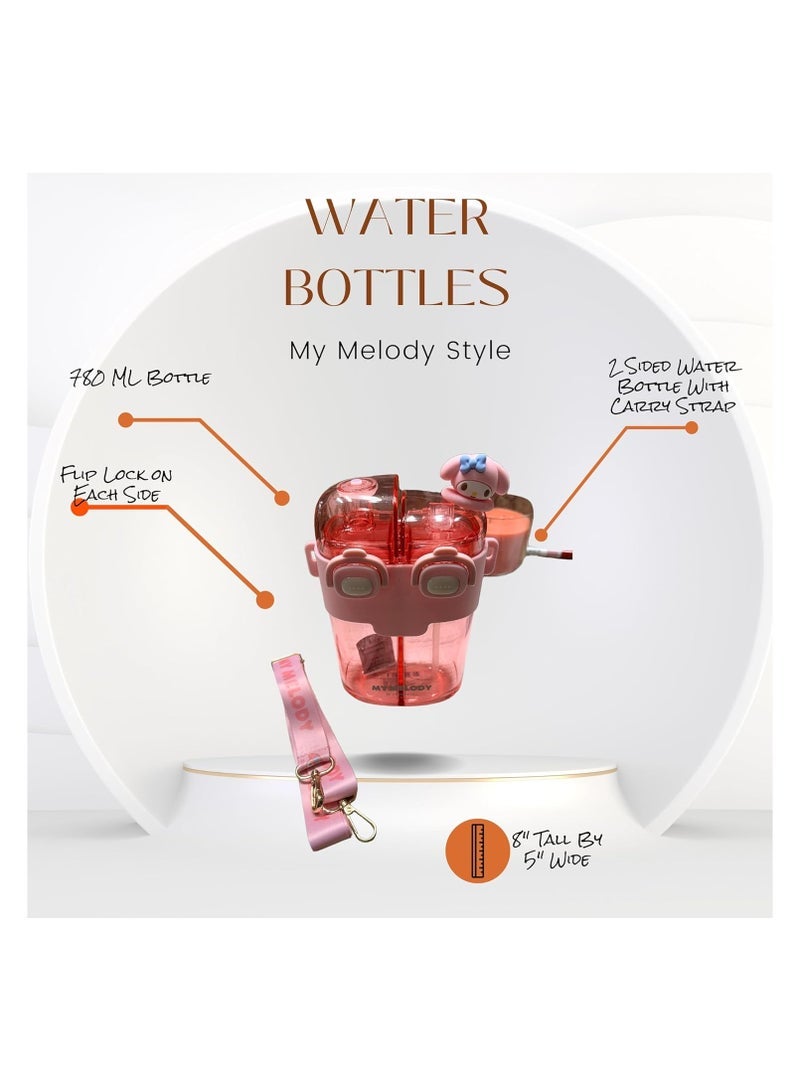 general My Melody 780ml Double Sided Water Bottle Drinks Bottle Sanrio Stuff Cute Water Bottle with Carrying Strap - Image 2