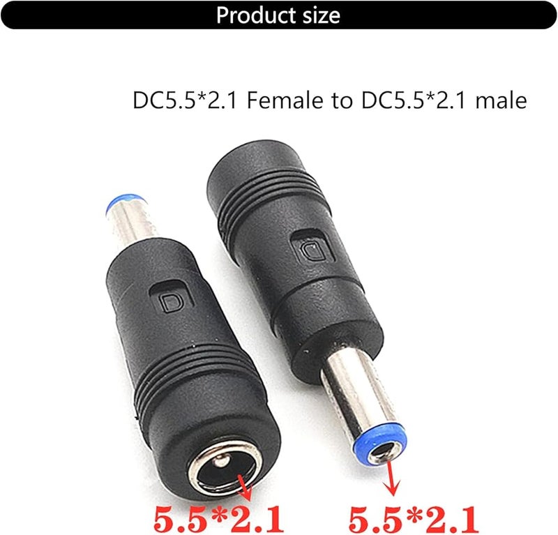5 5x2 1mm Female To Male DC Power Adapter Connector For Laptops Charging 5.5x2.1 - Image 4