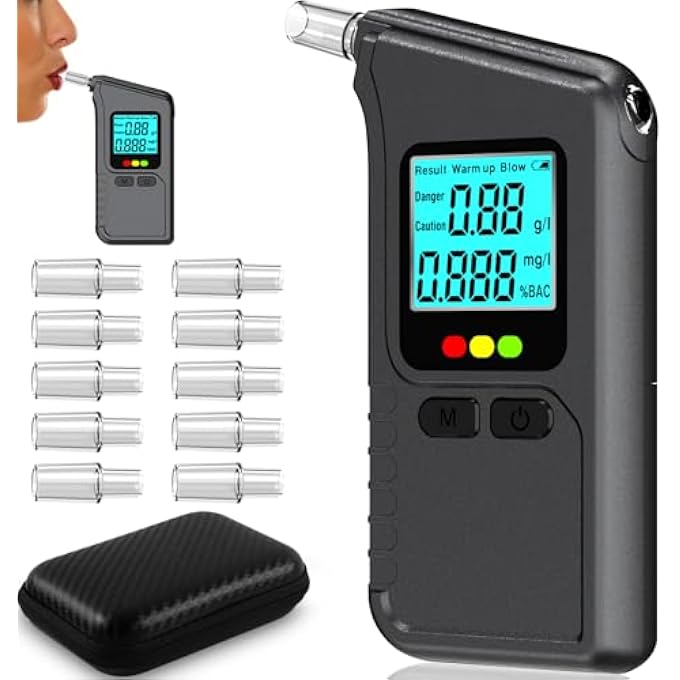 rayihni Alcohol Tester Professional Alcohol Meter Digital LCD Display Portable Alcohol Meter for Household / Private Parties with 10 Mouthpieces Carry Bag - Image 1