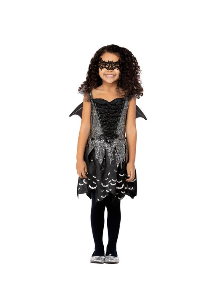 Smiffys Dark Bat Fairy Costume Dress, Wings & Eyemask - Image 1