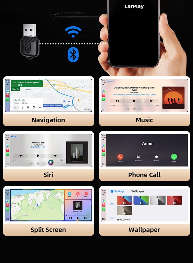 Generic Mini Wireless Android Auto Adapter Wireless CarPlay, Dongle 2in1 Car Intelligent Systems AI Smart Box, For Car With Wired CarPlay  - Image 4