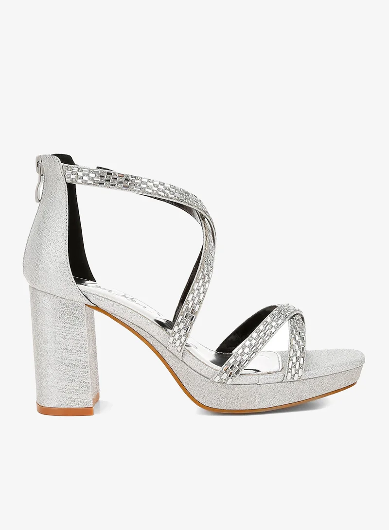 Rhinestones Embellished Strappy Sandals in Silver