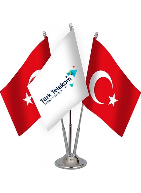 Triple Türk Telekom Table Flag Set