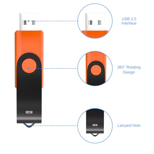 XINWAY 8GB USB 2.0 Flash Drives Thumb Drive Memory Stick, (5 Pack 8GB Five Colors: Black White Blue Green Orange) - Image 2