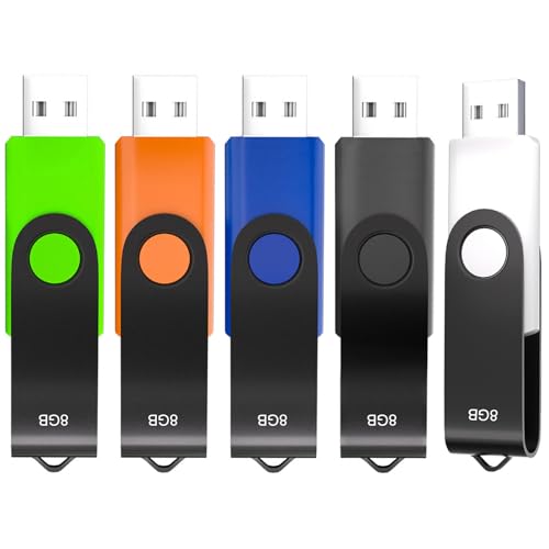 XINWAY 8GB USB 2.0 Flash Drives Thumb Drive Memory Stick, (5 Pack 8GB Five Colors: Black White Blue Green Orange) - Image 1