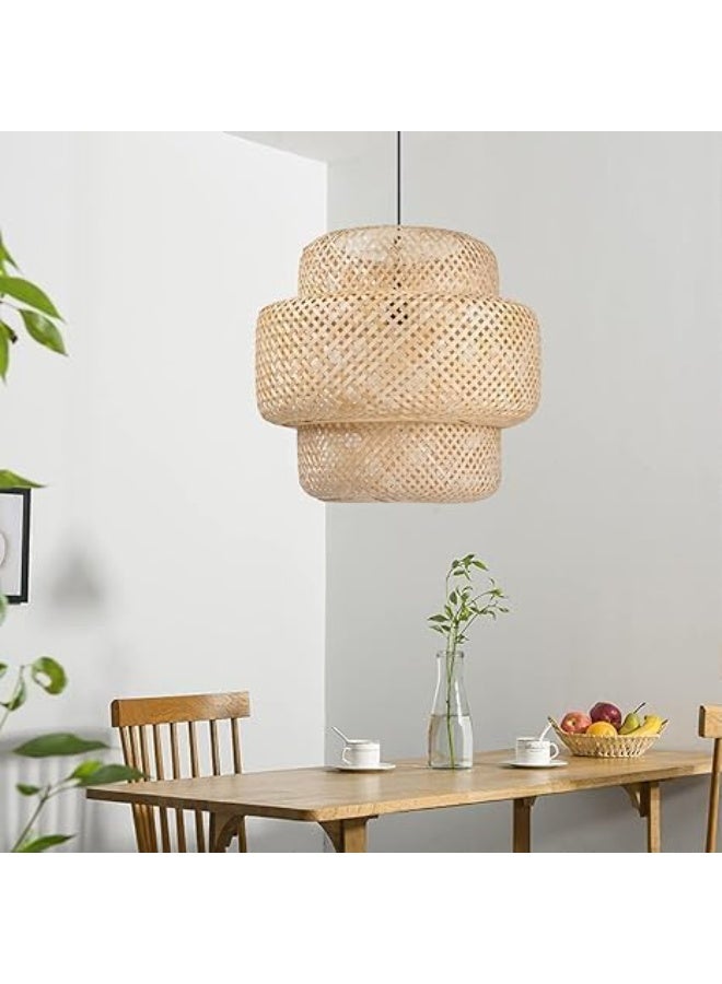 مصباح سقف معلق يدوي الصنع من الخيزران الطبيعي | نجفة خشبية بتصميم بوهيمي ريفي | إضاءة ديكور عصرية ومميزة للمنزل 40 سم - Image 3