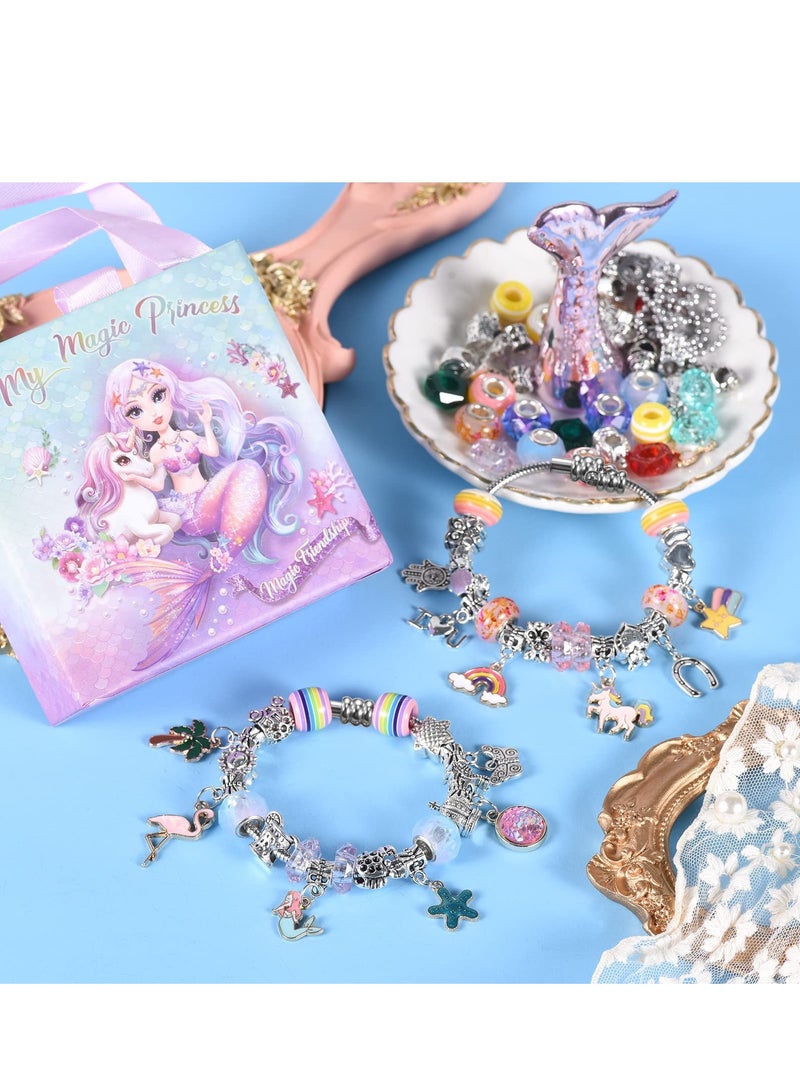 Excefore Charm Bracelet Making Kit Teen Girl Gifts Jewelry Making Kit Unicorn Mermaid Girl Toys Art Supplies Crafts for Girls Age - Image 3