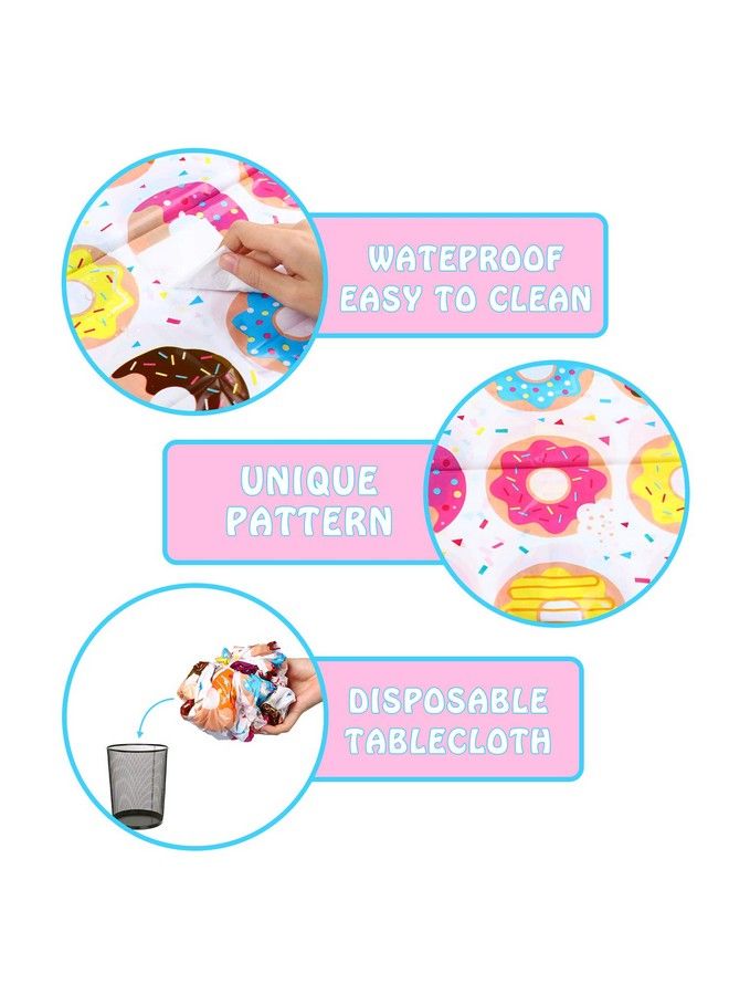 BeYumi 4Pack Donut Party Tablecloth Rectangular Table Cover For Dining Room Kitchen Decor Disposable Plastic Picnic Tablecover For Kids Birthday Donut Theme Party Decoration Supplies 42.5’’ X 71’’ - Image 4