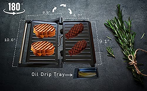 Concord Sandwich Maker, Griller, Toaster | 1000 Watts | 180° Opening | Oil Drip Tray | 1.5 Meter Long Cord | Black, Silver - Image 4