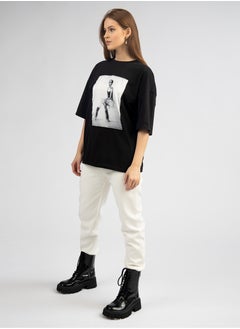 Artograph Women oversize premium cotton black T-shirt with artist unique painting Ballet 2008  - Image 2