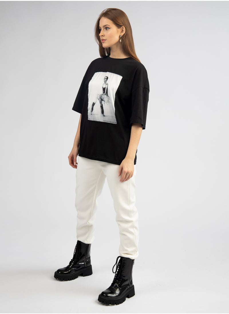 Artograph Women oversize premium cotton black T-shirt with artist unique painting Ballet 2008  - Image 2