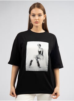 Artograph Women oversize premium cotton black T-shirt with artist unique painting Ballet 2008  - Image 1