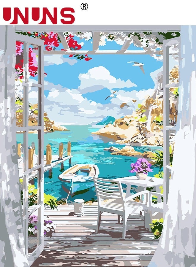 UNUNS طقمين للرسم بالأرقام، قماش مناظر طبيعية للمبتدئين، أطقم الرسم بالأرقام مع فرش وألوان أكريليك، 40x50 سم - Image 3