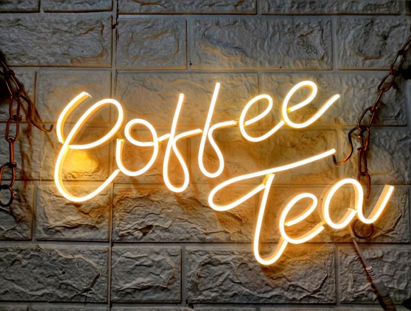 SG PRINT Coffee Neon Sign Coffee and Tea Bar Light Sign LED Hanging Wall Art Sign Warm White Letter LED Sign for Coffee StationRestaurantsHomeFarmhouseKitchen Decoration 12X18 warm white  - Image 1