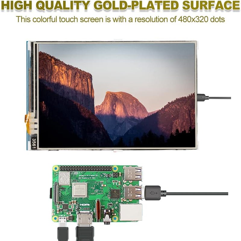 كلاراكو شاشة عرض Raspberry Pi مقاس 3.5 بوصة بدقة 480×320 بكسل، شاشة لمس TFT LCD، مقاومة لجهاز Raspberry Pi مع قلم لمس، الحجم 85.42 × 55.60 مم - Image 5