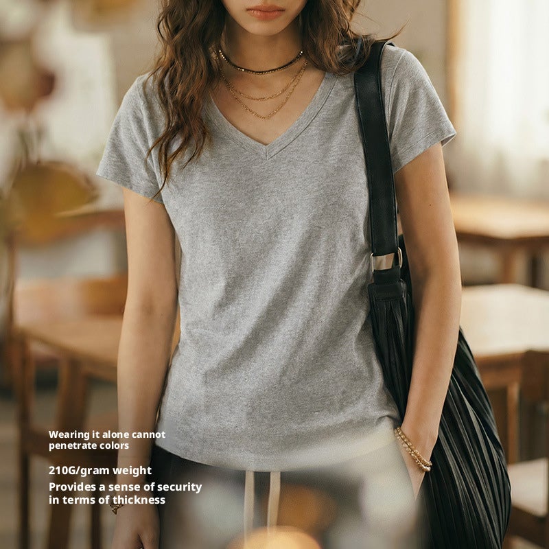 Women's Slim Fit V-Neck Short-Sleeve T-Shirt in Cotton-Tencel Blend - Image 4