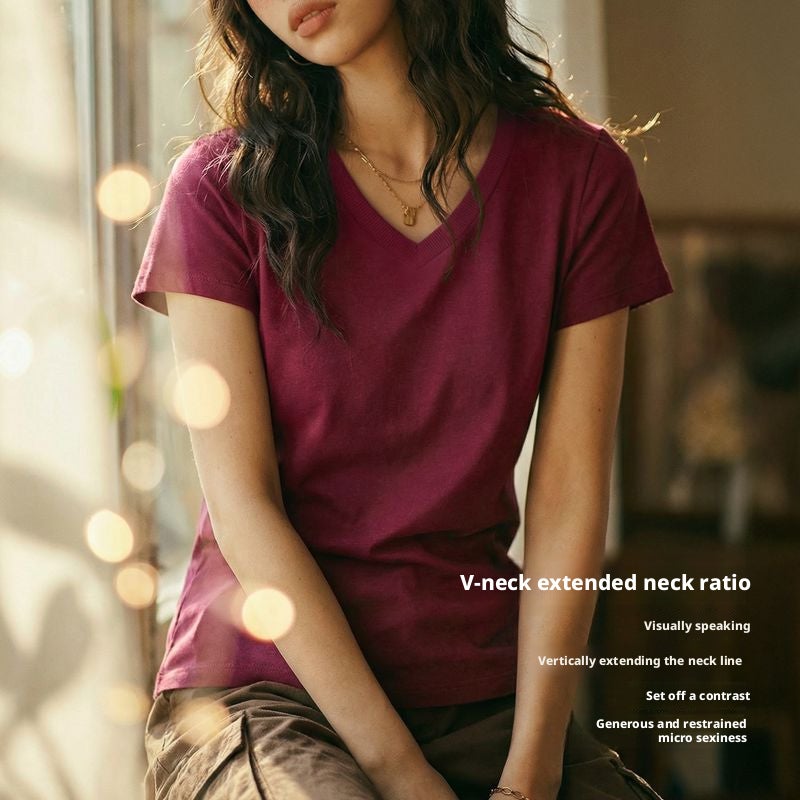 Women's Slim Fit V-Neck Short-Sleeve T-Shirt in Cotton-Tencel Blend - Image 2