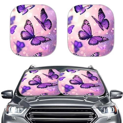 AFPANQZ Galaxy Butterflies Print Sun Shade Universal Fit Windshield Sunshade Car Trucks SUV Windshields Folding Sun Visor Folding Travel Women Teens Sun Block Car Front Window Visors, Black Purple - Image 1
