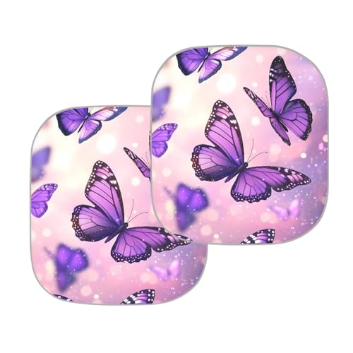 AFPANQZ Galaxy Butterflies Print Sun Shade Universal Fit Windshield Sunshade Car Trucks SUV Windshields Folding Sun Visor Folding Travel Women Teens Sun Block Car Front Window Visors, Black Purple - Image 2