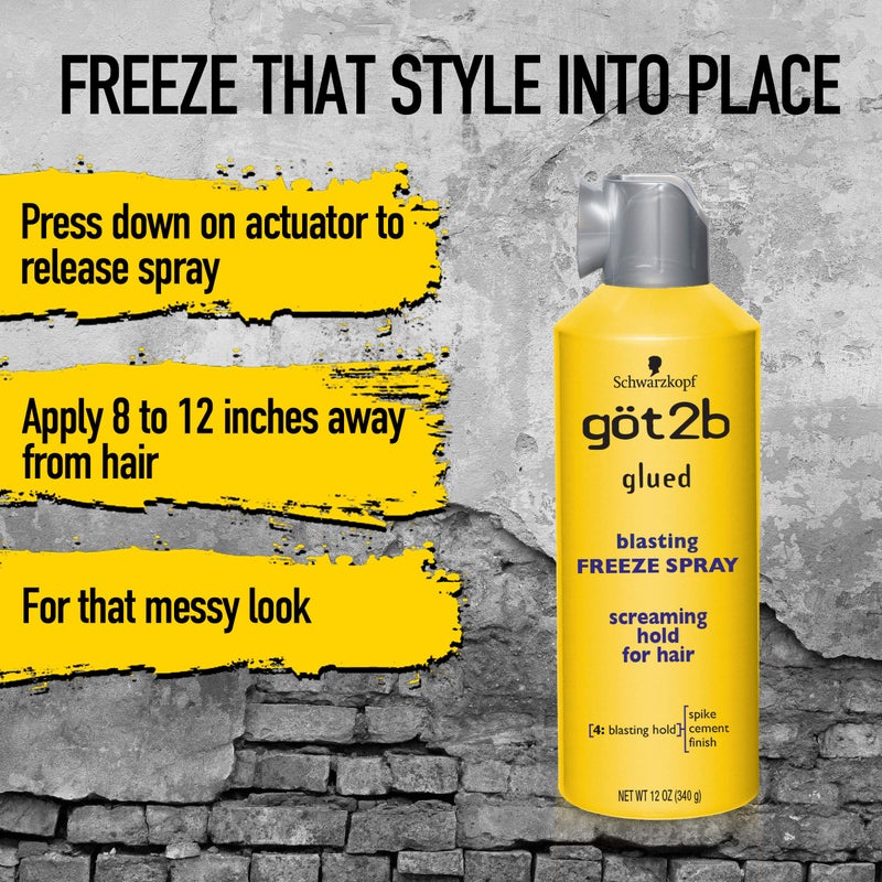 got2b Glued Blasting Freeze Hair Spray, 12 Fl Oz, Pack of 6, Extra Strong Holding Spray for Spikes & Styles, Long-Lasting All-Day Hold, Wind-Tested, Humidity-Resistant, Washes Out Easily - Image 5