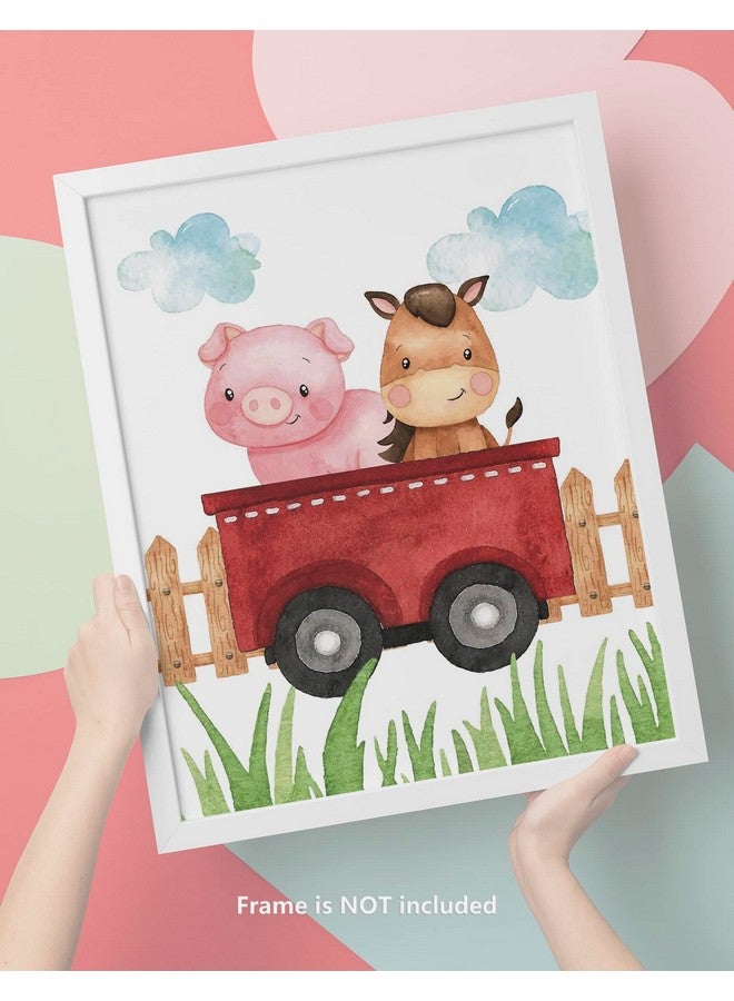 VICBOU 4 Pcs Watercolor Cute Farm Animals Wall Art Prints Nursery Decor Nursery Wall Decor Farm Animal Lover Gift Posters for Baby Room Playroom Girls Boys Kids Room Decoration 8x10 in Unframed - Image 2
