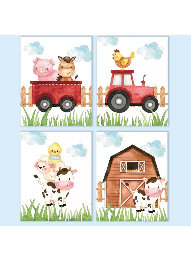 VICBOU 4 Pcs Watercolor Cute Farm Animals Wall Art Prints Nursery Decor Nursery Wall Decor Farm Animal Lover Gift Posters for Baby Room Playroom Girls Boys Kids Room Decoration 8x10 in Unframed - Image 1