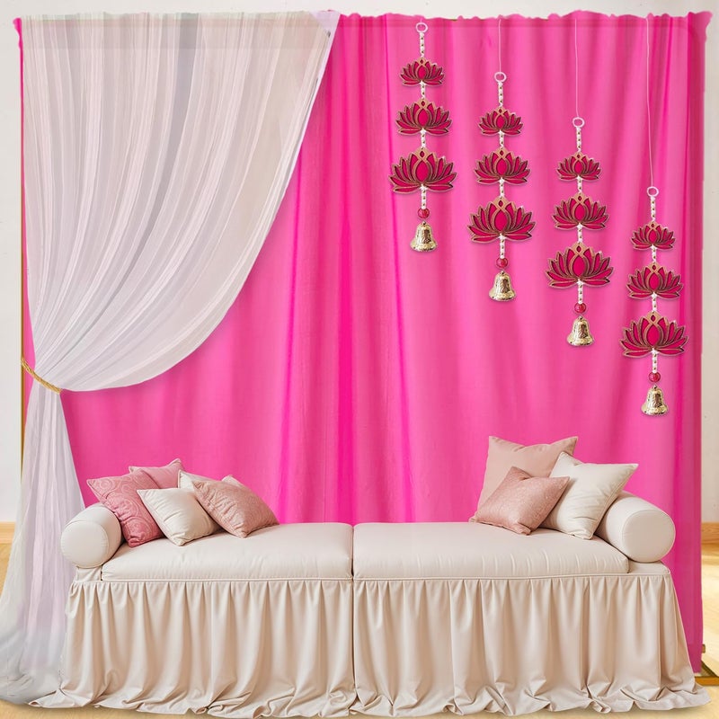 Party Propz Party Propz White and Pink Backdrop for Decoration with 3 Tier Lotus Hangings, Haldi Decoration Items for Home, Backdrop for Pooja Decoration, Haldi Backdrop Decoration Set, Festive Backdrop (12Pcs)  - Image 1
