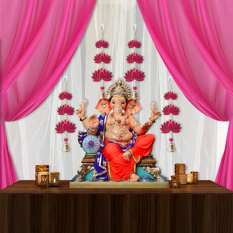 Party Propz Party Propz White and Pink Backdrop for Decoration with 3 Tier Lotus Hangings, Haldi Decoration Items for Home, Backdrop for Pooja Decoration, Haldi Backdrop Decoration Set, Festive Backdrop (12Pcs)  - Image 5