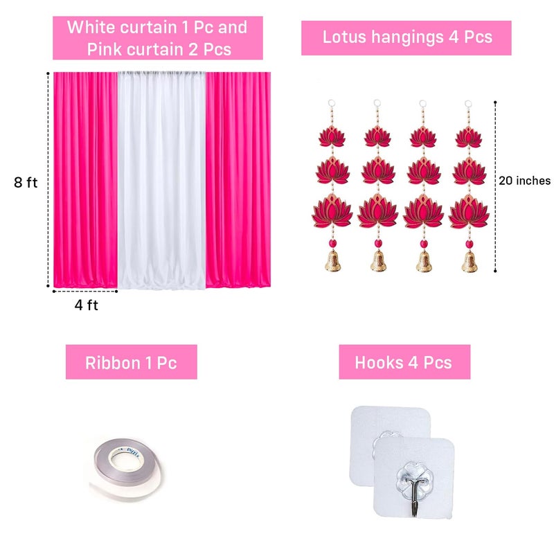 Party Propz Party Propz White and Pink Backdrop for Decoration with 3 Tier Lotus Hangings, Haldi Decoration Items for Home, Backdrop for Pooja Decoration, Haldi Backdrop Decoration Set, Festive Backdrop (12Pcs)  - Image 2