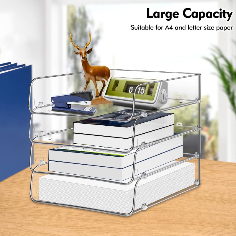 Lunmore Stackable Paper Trays, 4 Tier Desk File Organizer, Document Letter Tray for Office Supplies, Magazine - Image 5