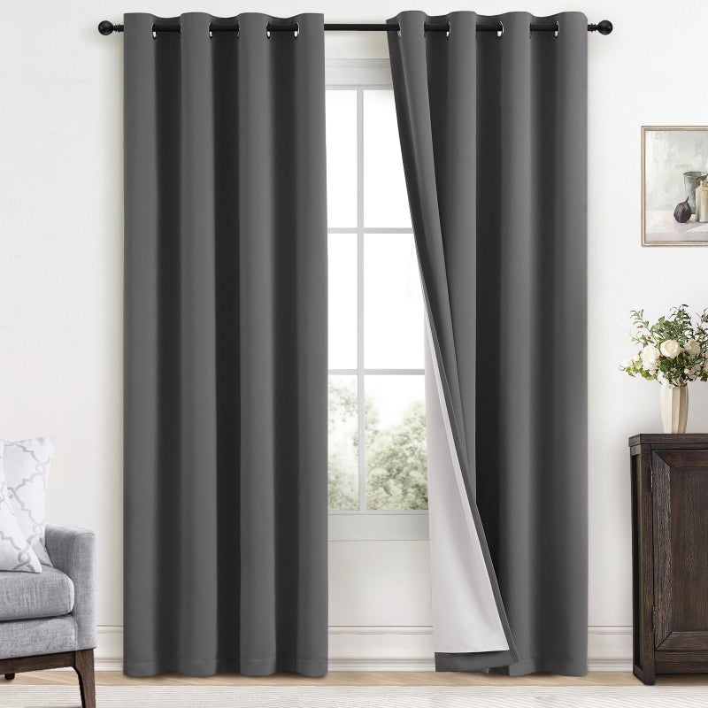 Yakamok Dove Grey 100% Blackout Curtains Grommet Window Treatments with 2 Thick Layers-Light Gray Room Darkening Thermal Insulated Drapes Set of 2 for Bedroom Living Room 52 Inches by 84 Inches length - Image 1