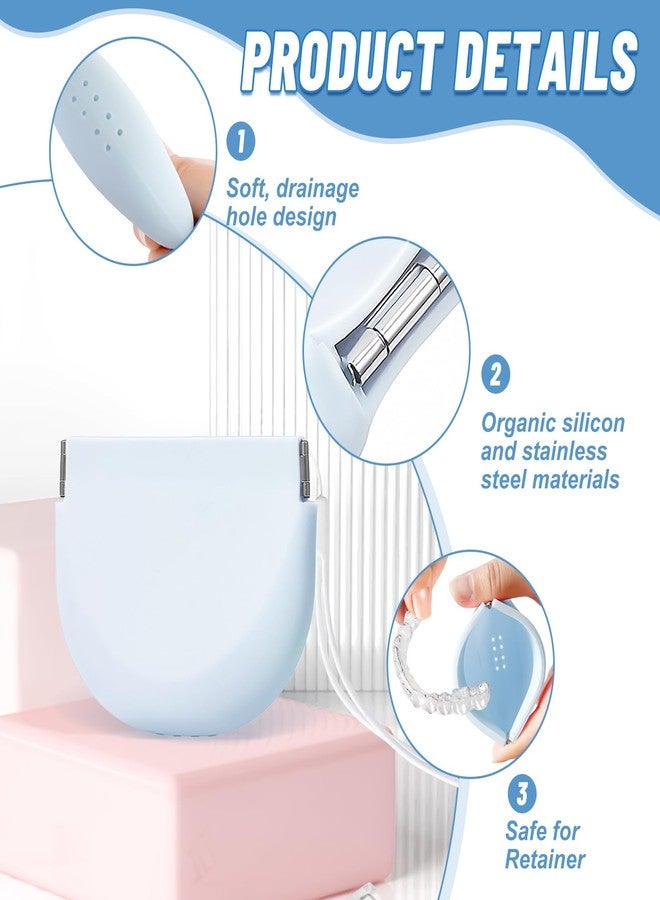 Ceonam Silicone Retainer Denture Storage Case Holder, Portable Slim Dental Container Cleaning Box with Drain Holes and Leakproof for Aligners, Mouth Guards, Night Guards, Removable Dental Appliances (Blue - Image 3