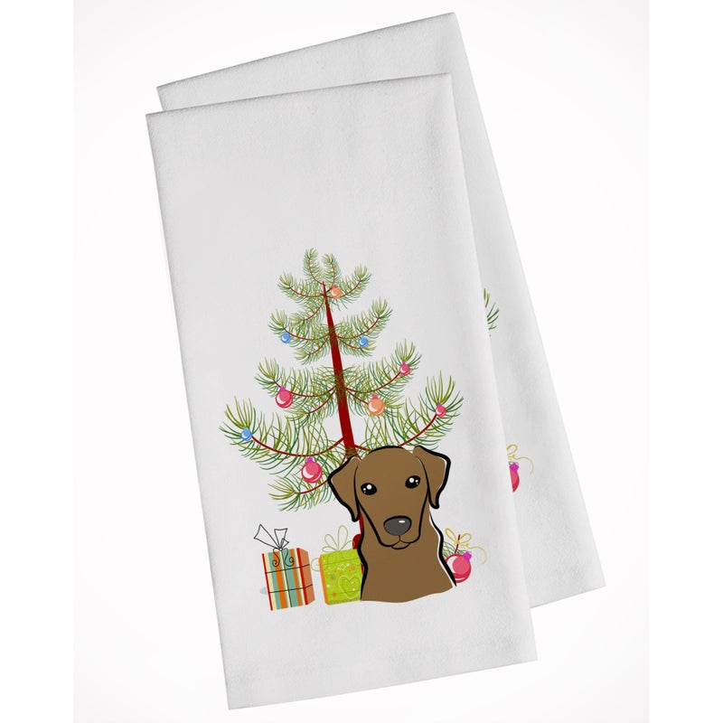Caroline's Treasures Christmas Tree and Chocolate Labrador White Kitchen Towel Set of 2 
