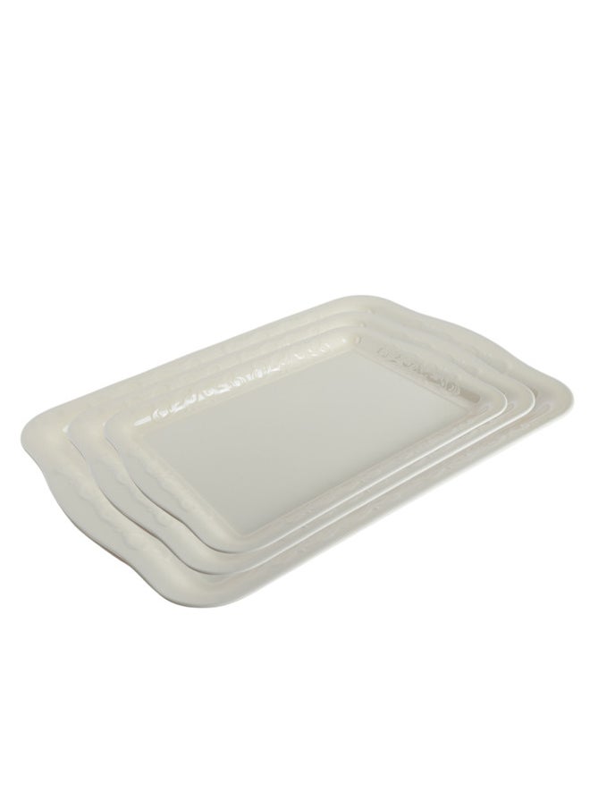 Trust 3-Piece Melamine Serving Tray Set Small Size 35CM, Medium Size 40CM & Large Size 45CM Beige  - Image 1
